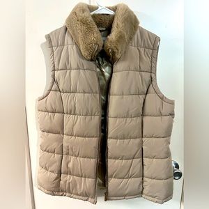 Calvin Klein Womens Faux Fur Trim Quilted Vest